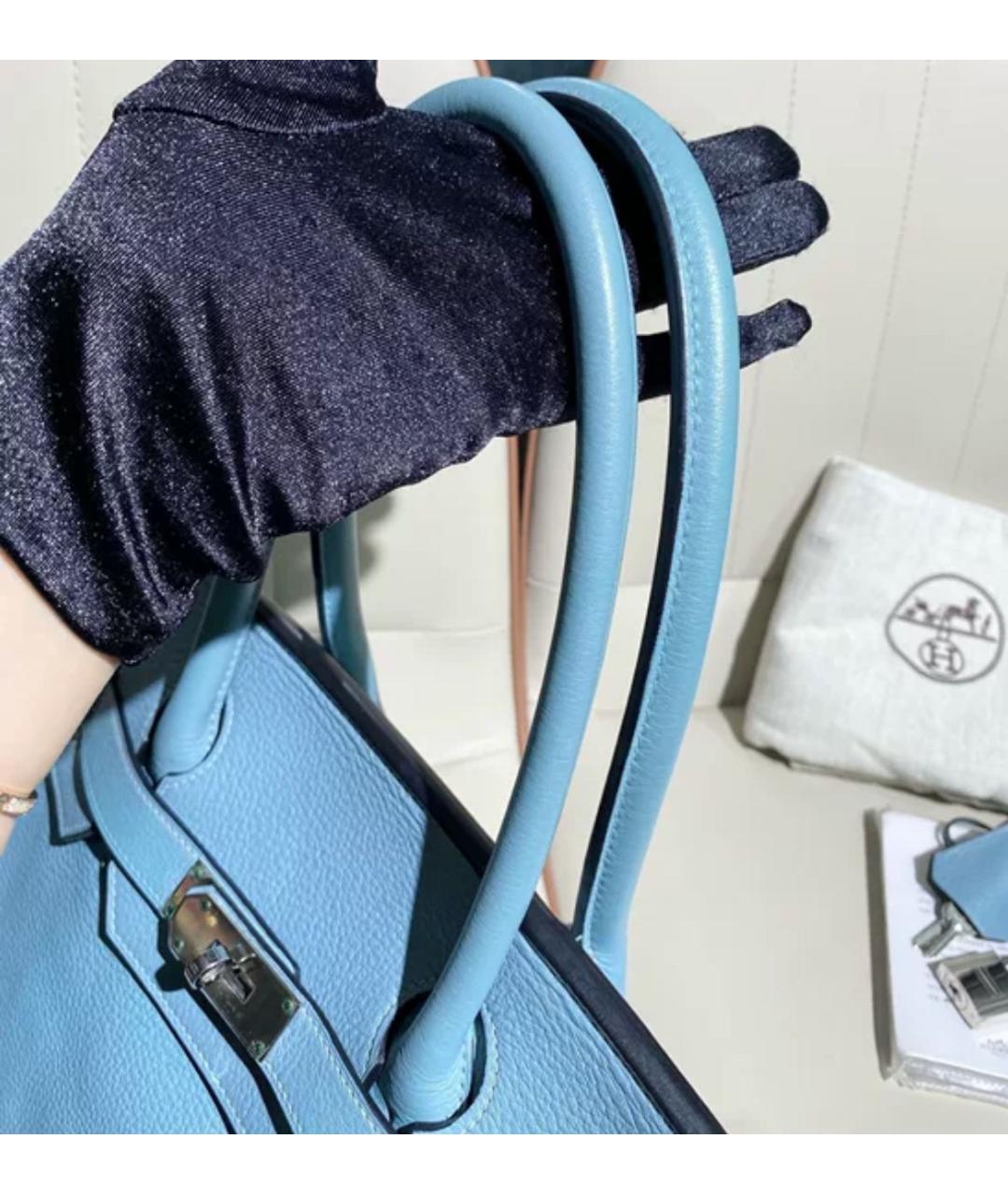 HERMES Голубая кожаная сумка с короткими ручками, фото 6
