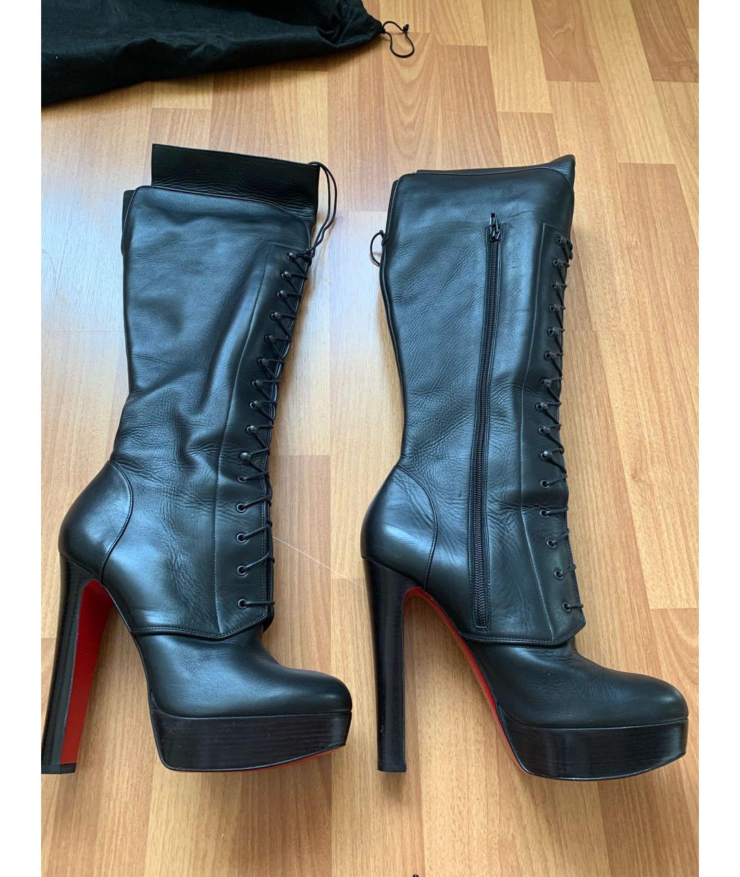 CHRISTIAN LOUBOUTIN Черные кожаные сапоги, фото 8