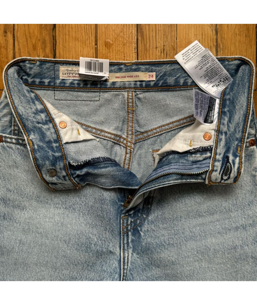 LEVI'S Голубые хлопковые прямые джинсы, фото 3