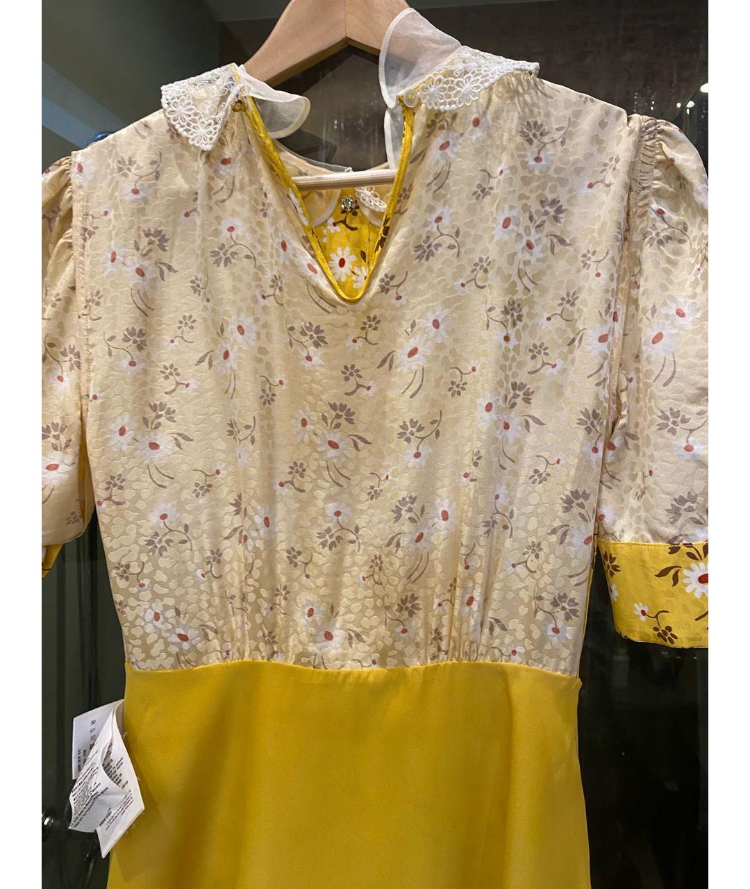 MIU MIU Желтое шелковое повседневное платье, фото 3