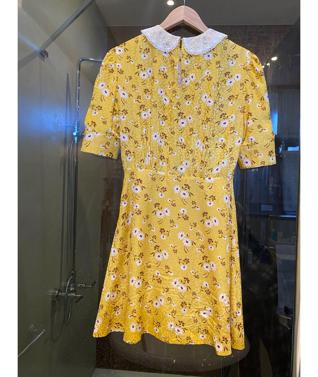 MIU MIU Желтое шелковое повседневное платье, фото 2