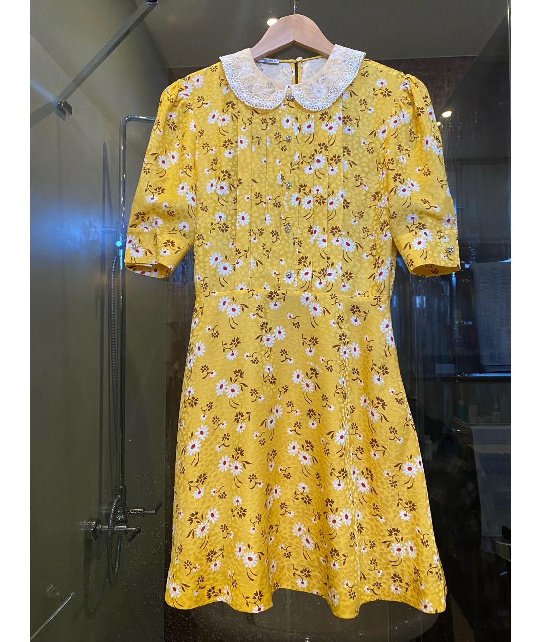 MIU MIU Желтое шелковое повседневное платье, фото 6