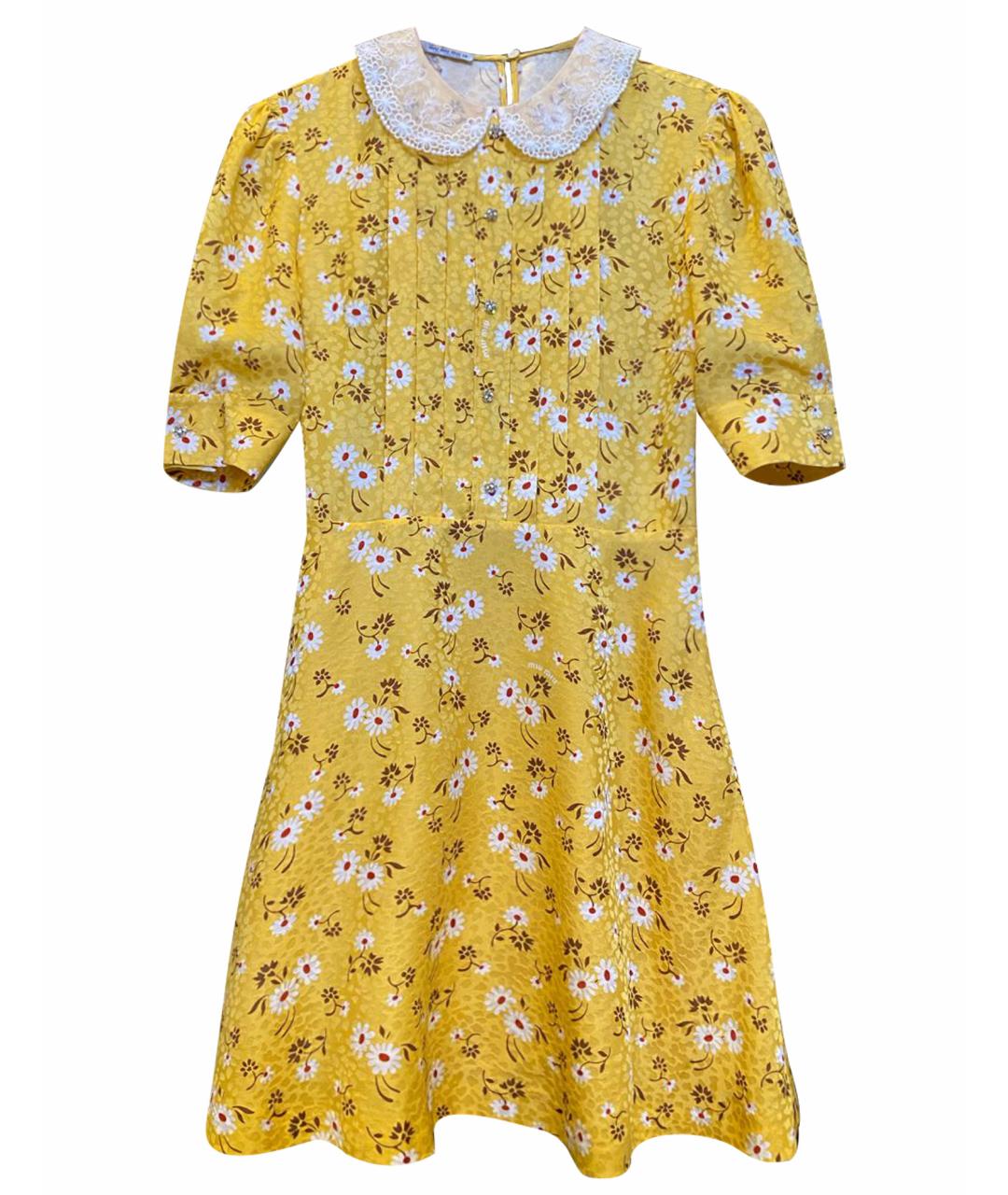MIU MIU Желтое шелковое повседневное платье, фото 1