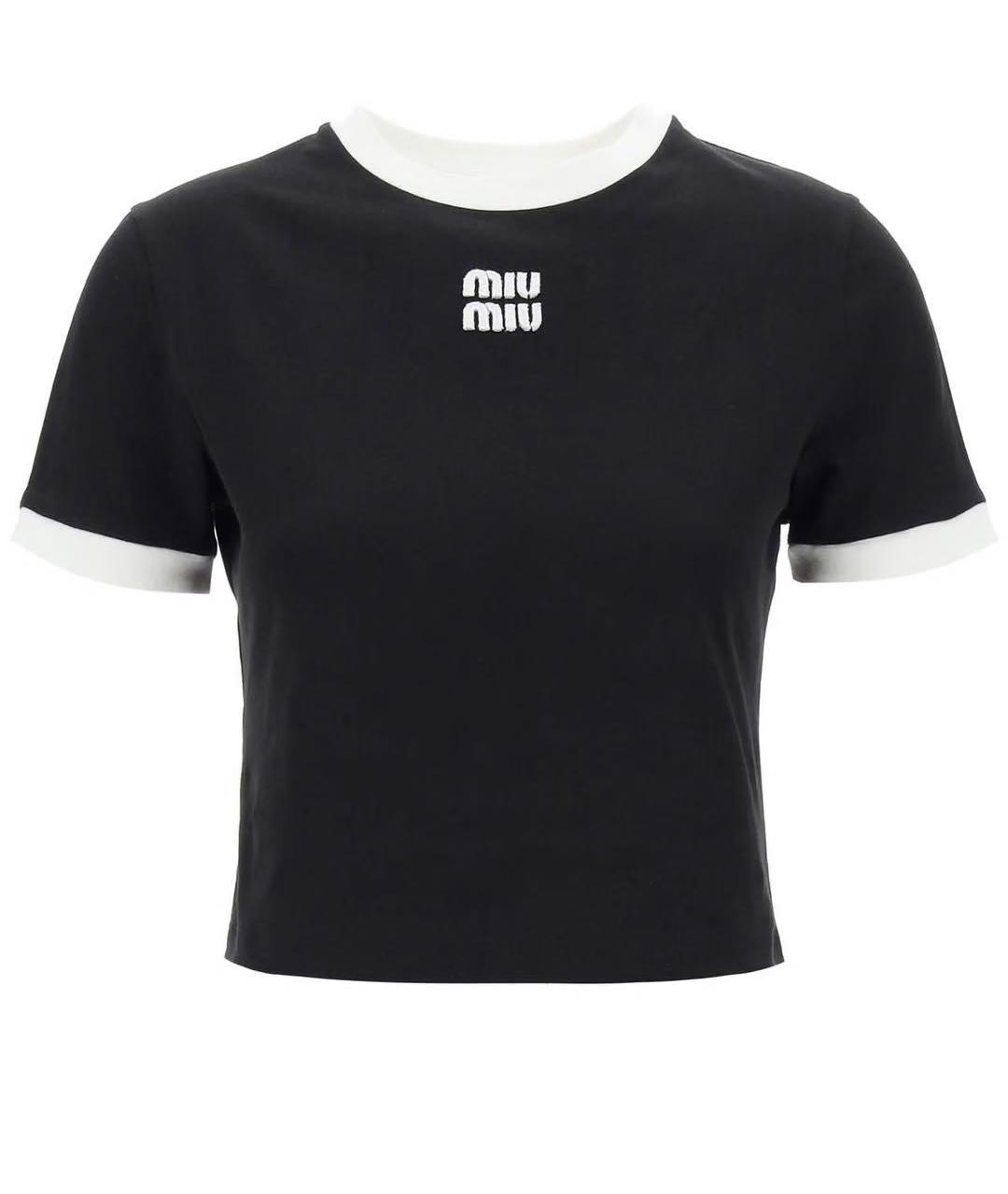 MIU MIU Черная хлопко-леновая футболка, фото 3
