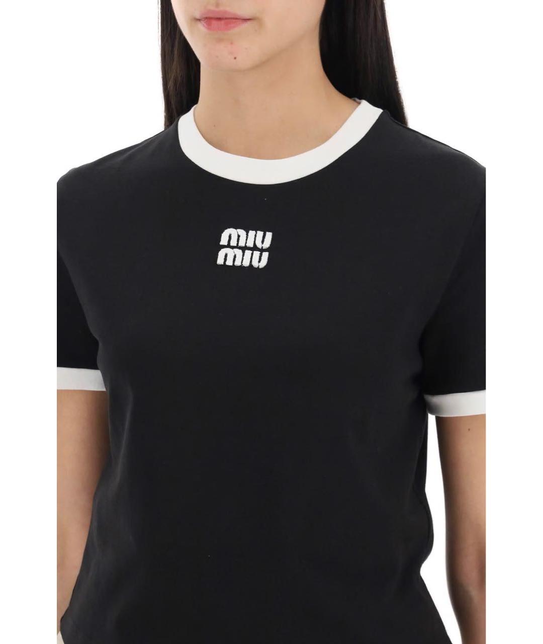 MIU MIU Черная хлопко-леновая футболка, фото 2