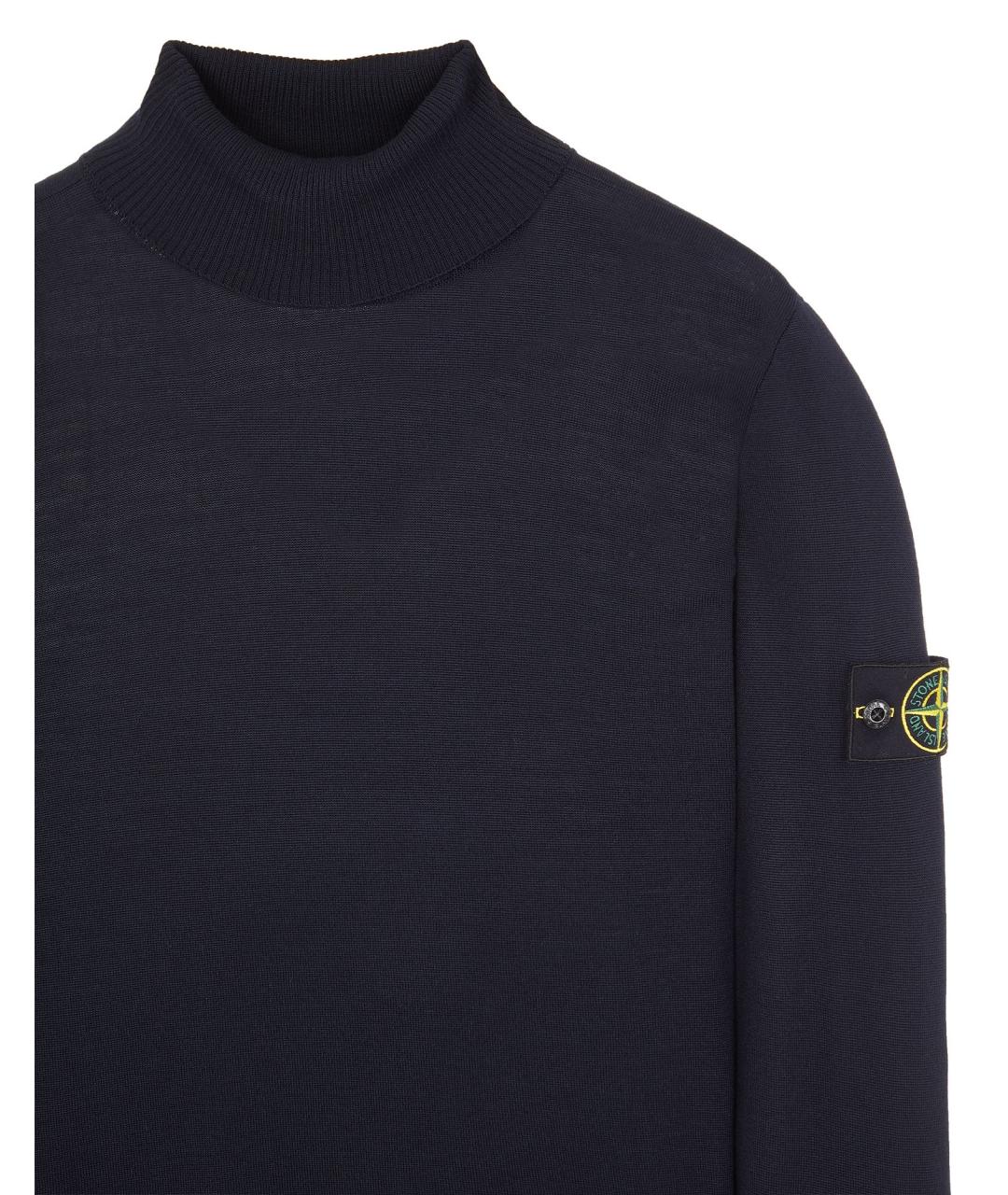 STONE ISLAND Темно-синяя шерстяная водолазка, фото 3