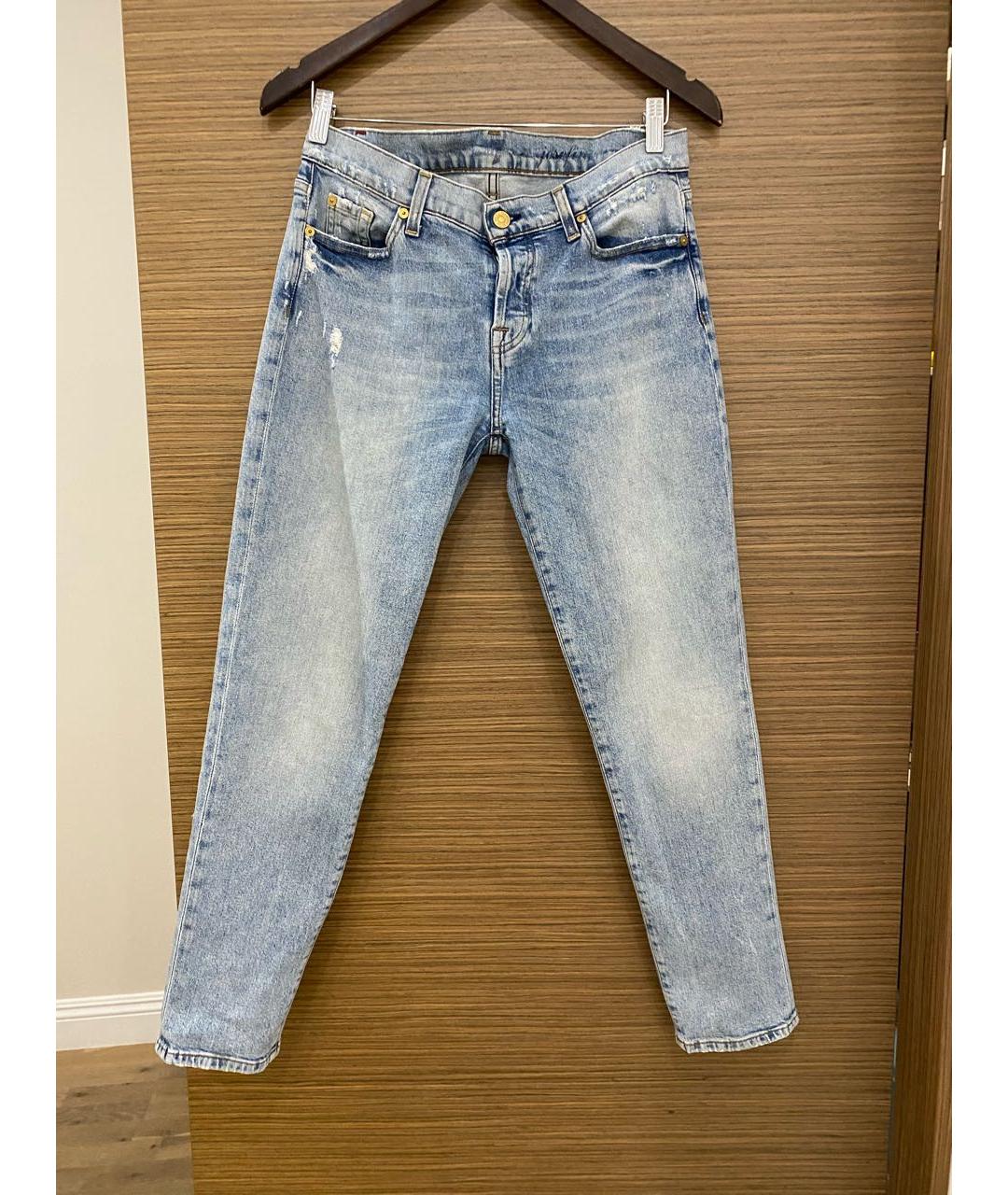 7 FOR ALL MANKIND Голубые хлопковые джинсы слим, фото 5