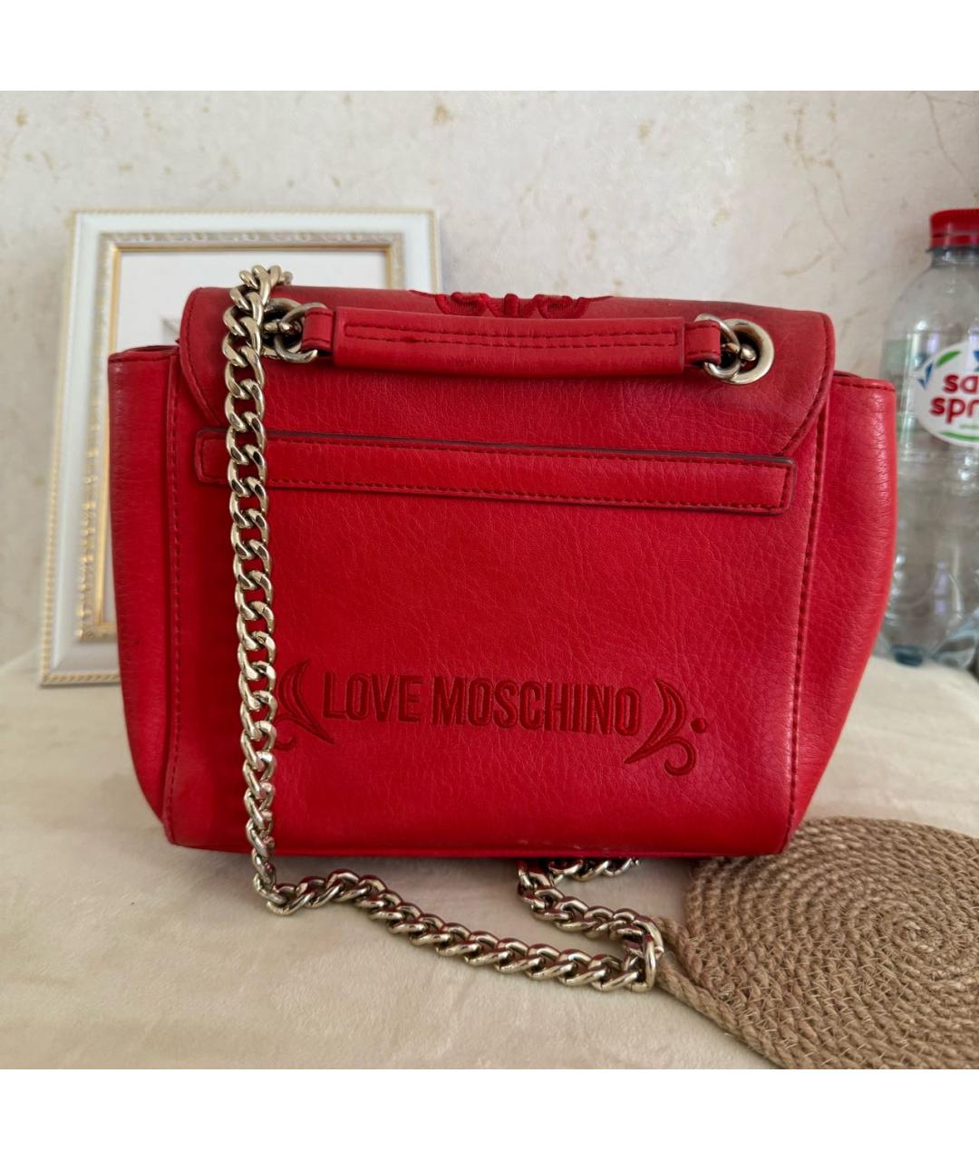 LOVE MOSCHINO Красная кожаная сумка через плечо, фото 3