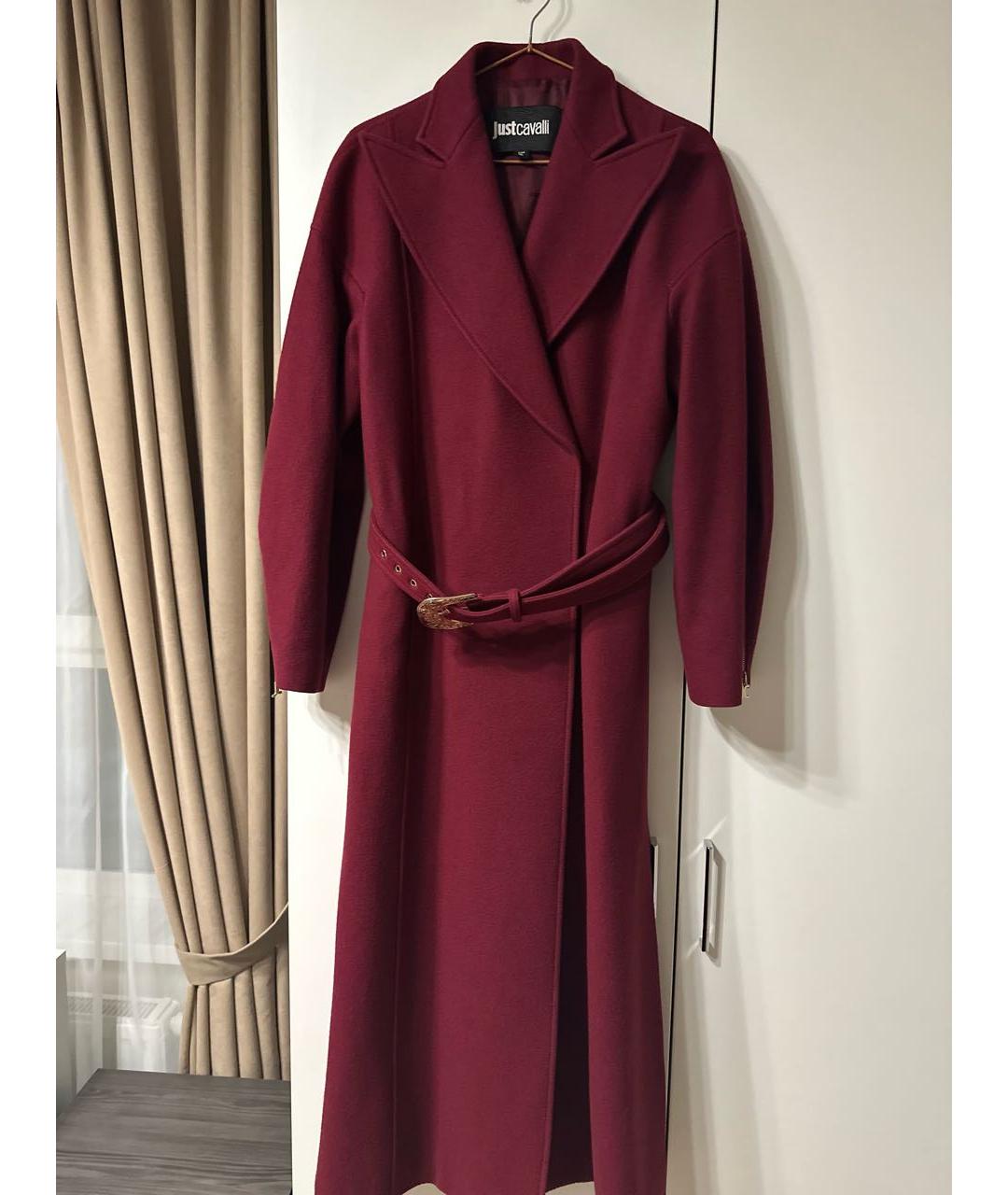 JUST CAVALLI Бордовое шерстяное пальто, фото 7