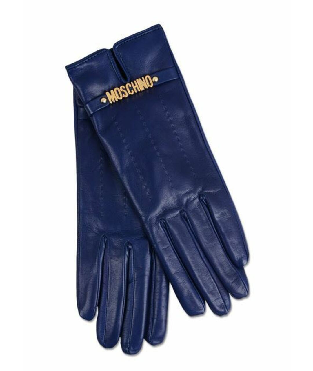MOSCHINO Синие кожаные перчатки, фото 1