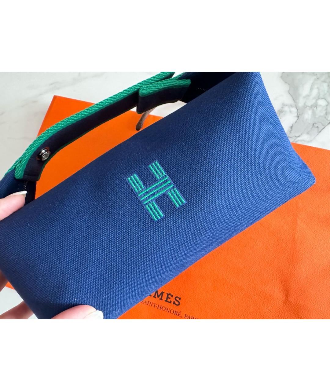 HERMES Синяя тканевая косметичка, фото 2