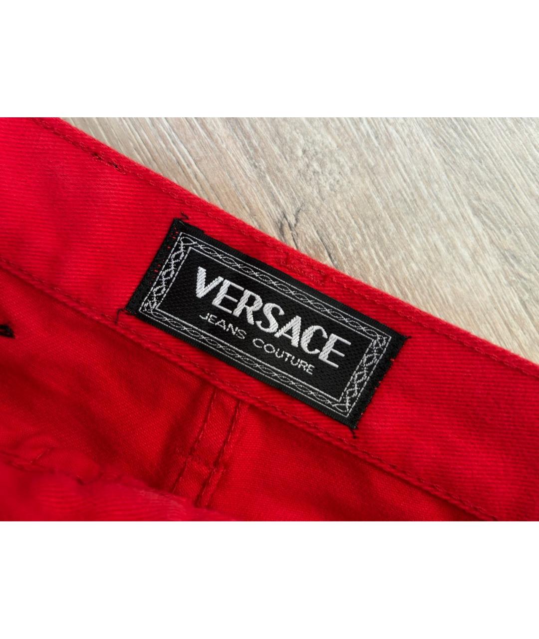 VERSACE JEANS COUTURE Красные хлопко-эластановые джинсы слим, фото 3