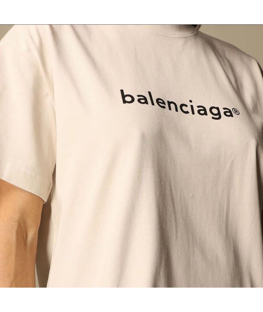 BALENCIAGA Бежевая хлопковая футболка, фото 5