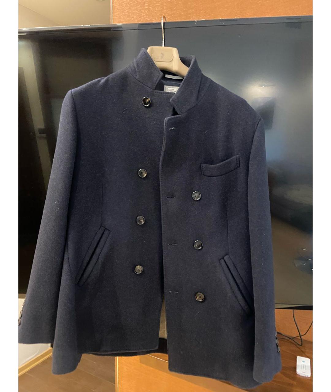BRUNELLO CUCINELLI Темно-синее шерстяное пальто, фото 4