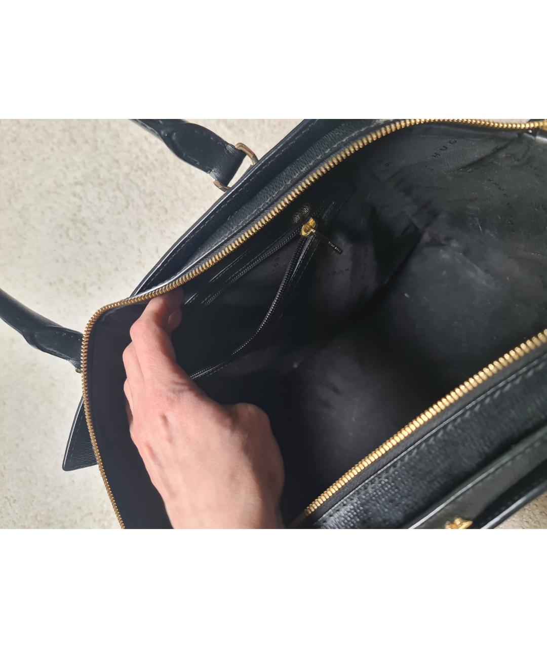 HUGO BOSS Черная кожаная сумка с короткими ручками, фото 4