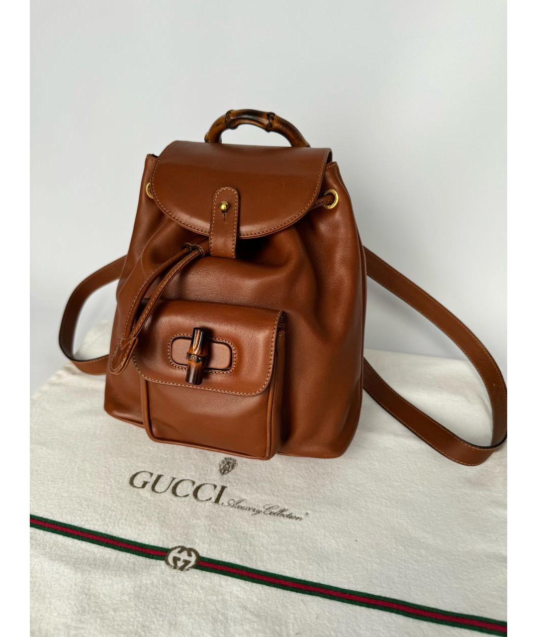 GUCCI Коричневый кожаный рюкзак, фото 2