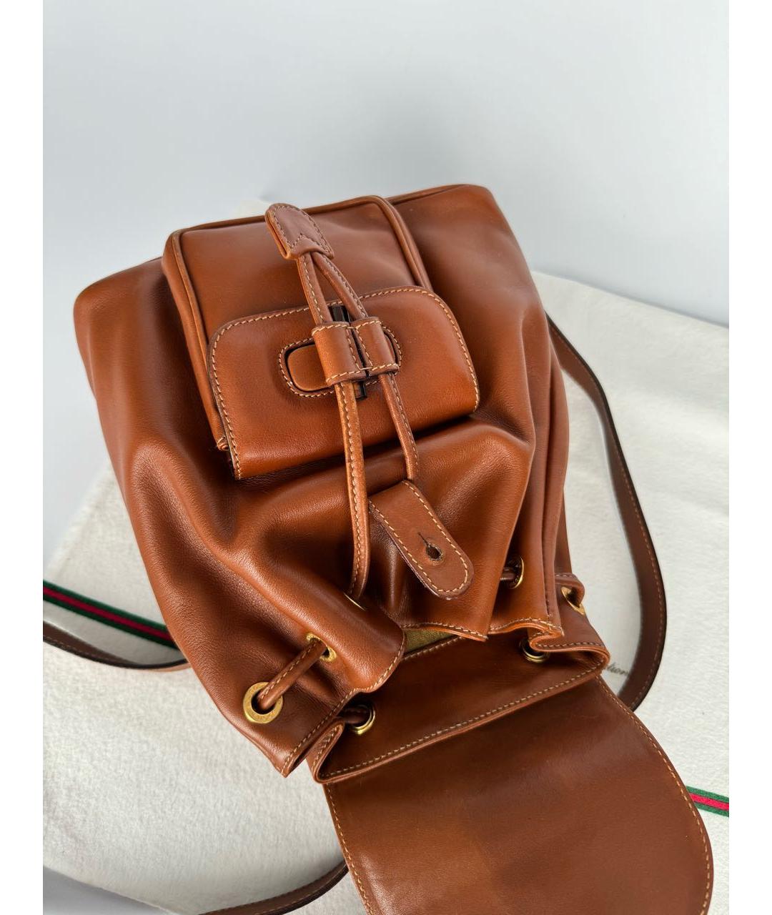 GUCCI Коричневый кожаный рюкзак, фото 7