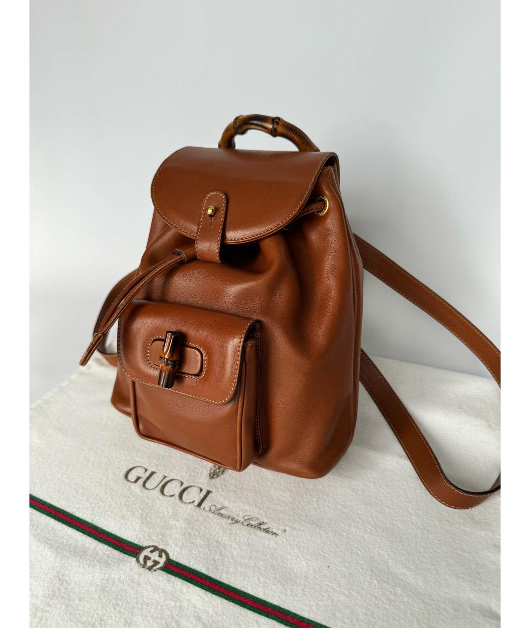 GUCCI Коричневый кожаный рюкзак, фото 5