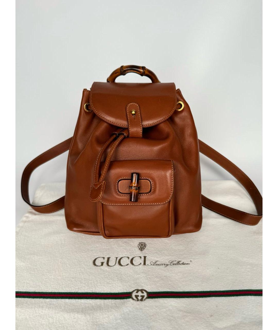 GUCCI Коричневый кожаный рюкзак, фото 8