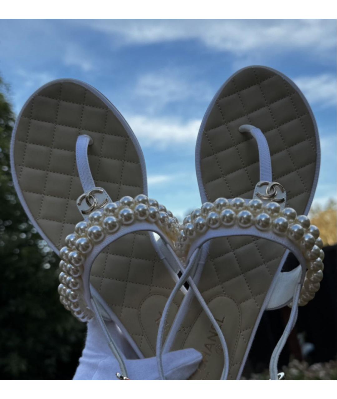 CHANEL Белые кожаные сандалии, фото 6
