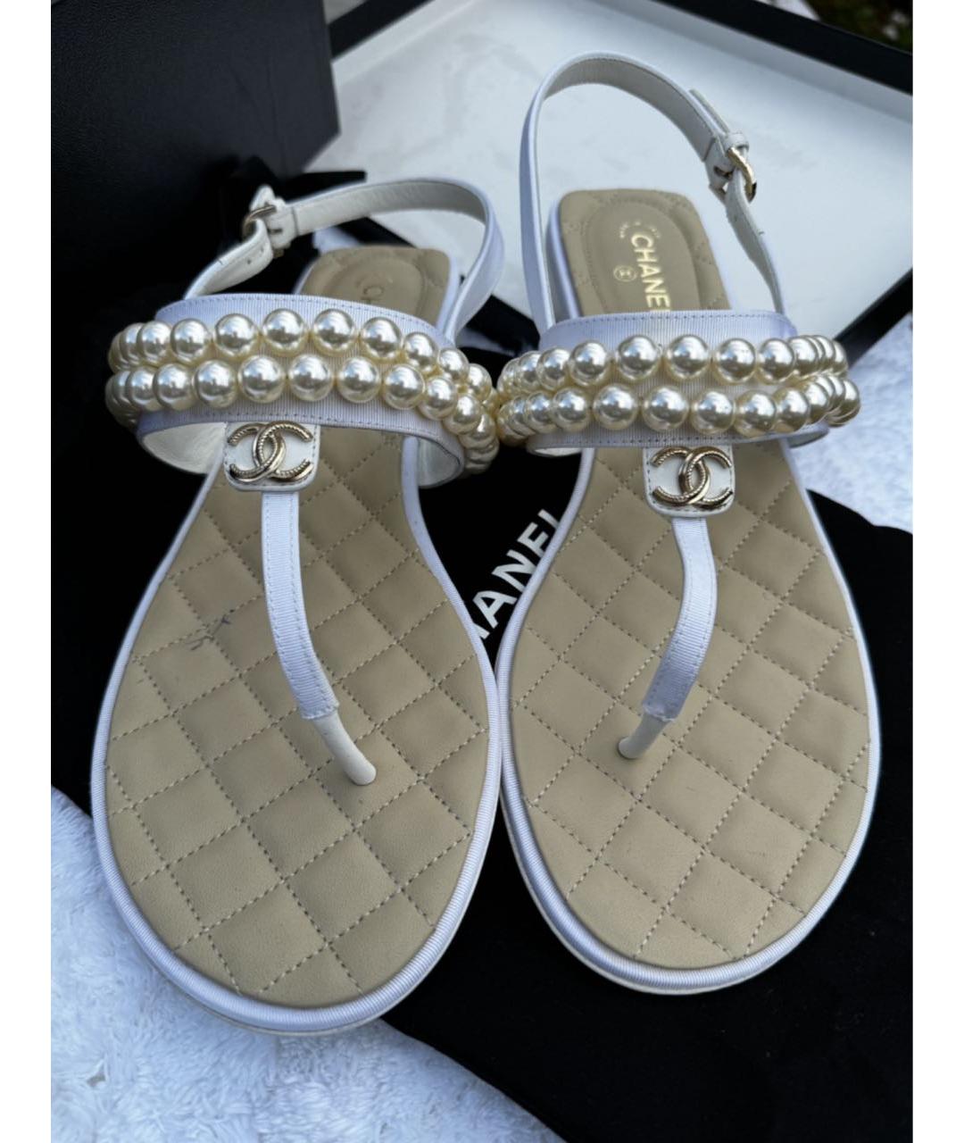 CHANEL Белые кожаные сандалии, фото 2