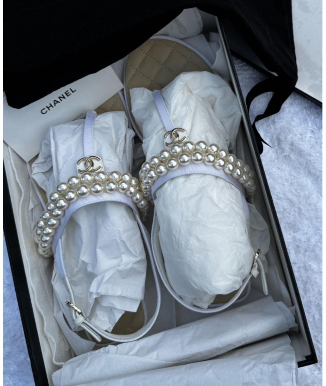 CHANEL Белые кожаные сандалии, фото 5