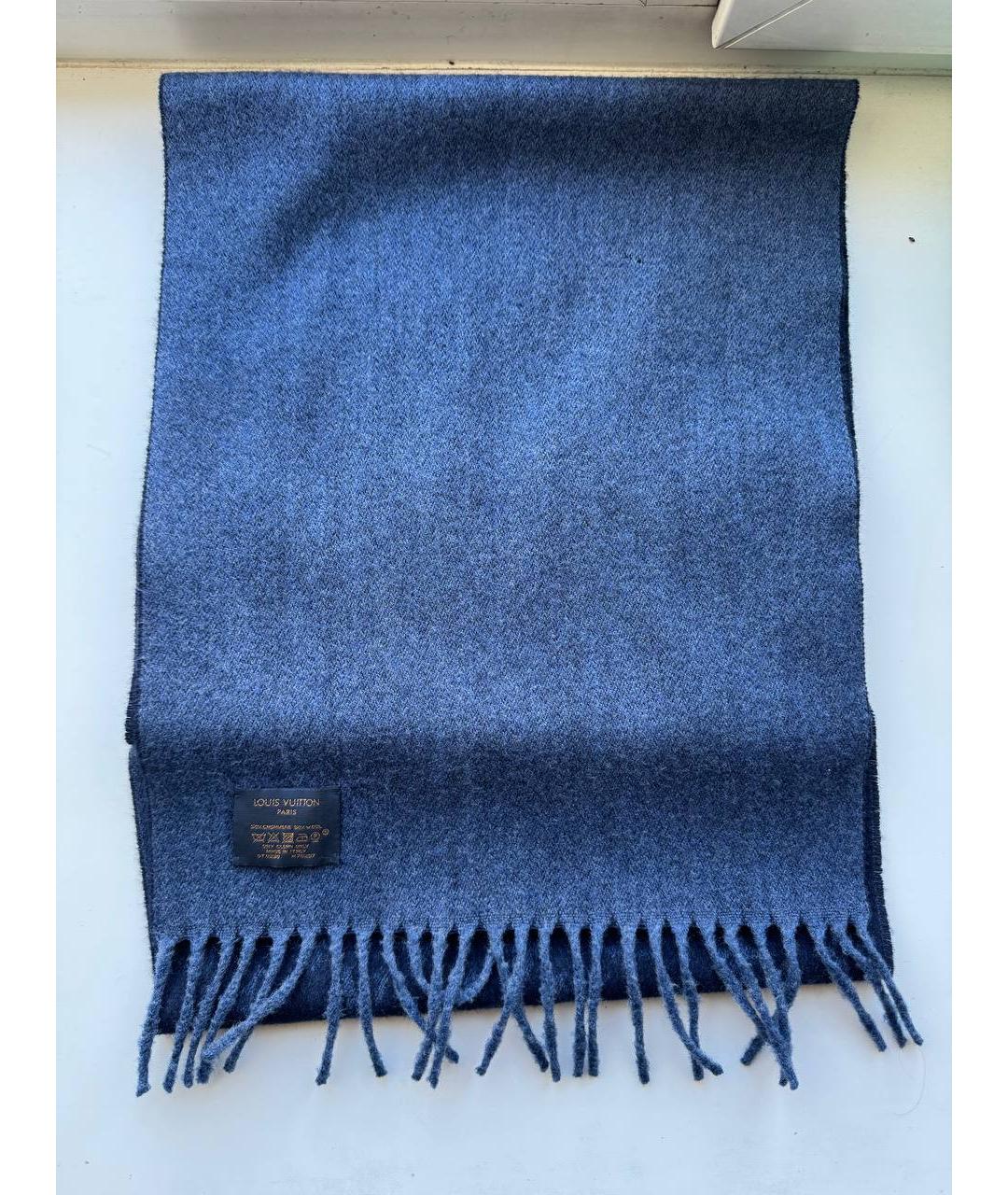 LOUIS VUITTON Синий кашемировый шарф, фото 4