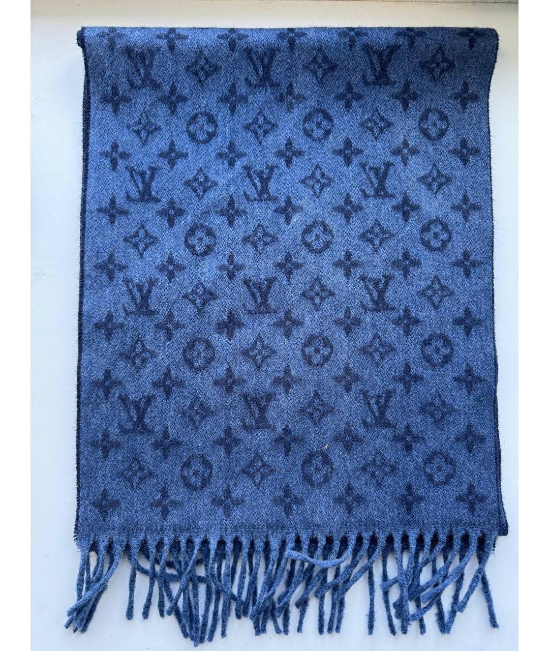 LOUIS VUITTON Синий кашемировый шарф, фото 5