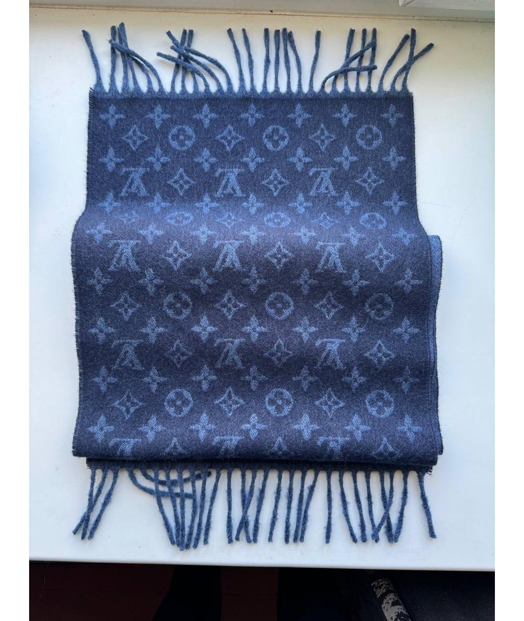 LOUIS VUITTON Синий кашемировый шарф, фото 2