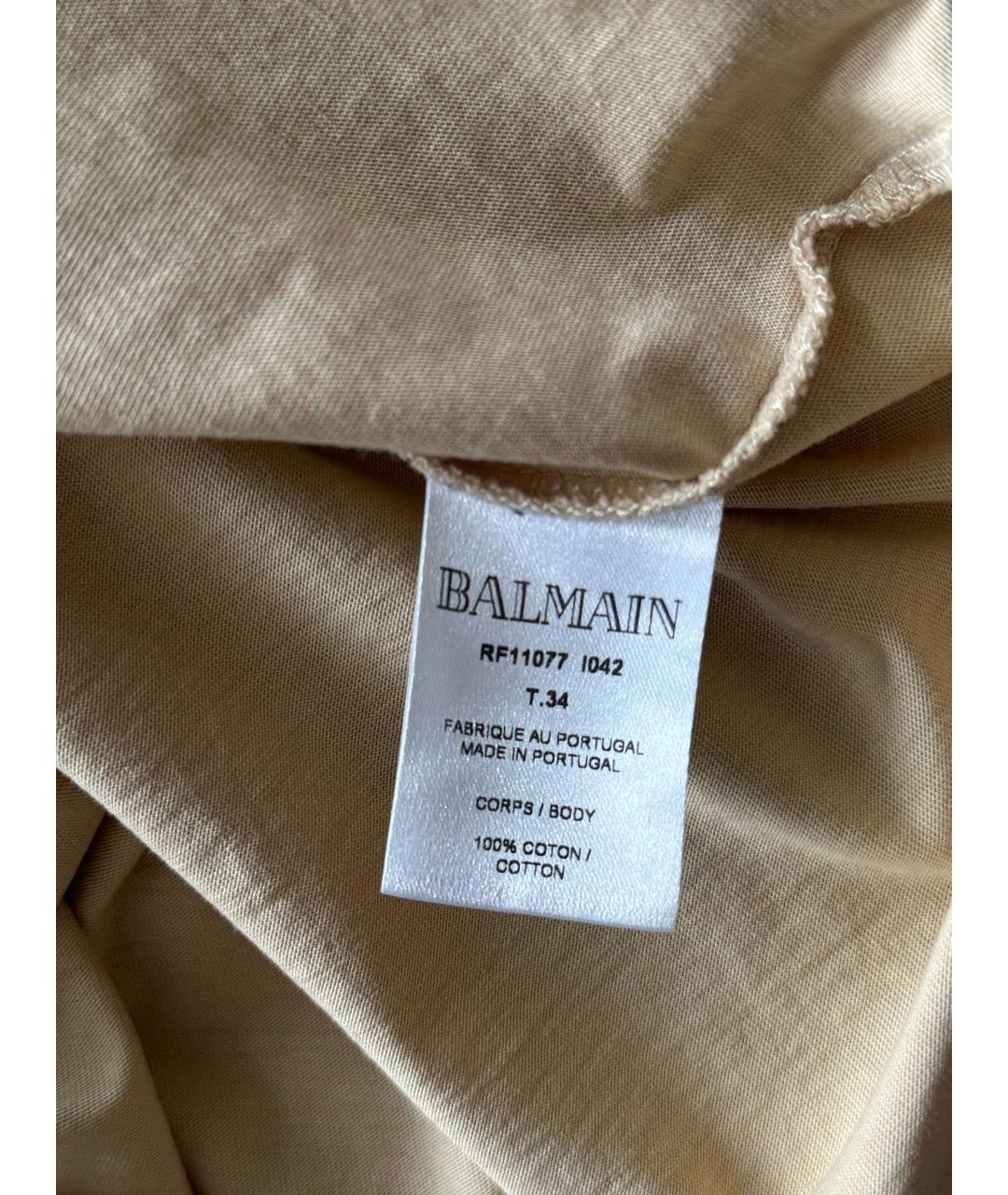 BALMAIN Бежевая хлопковая футболка, фото 5