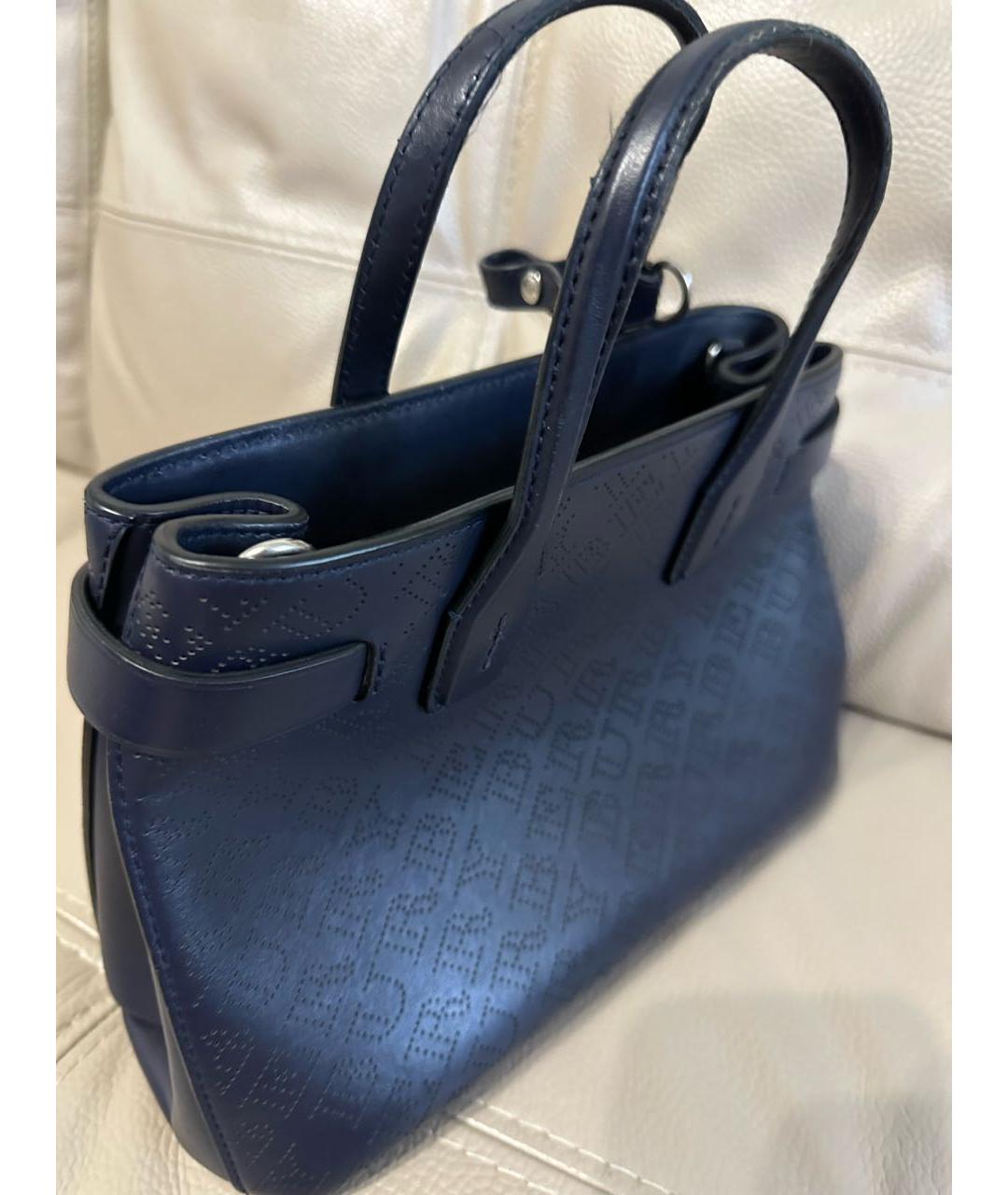 BURBERRY Темно-синяя кожаная сумка с короткими ручками, фото 2