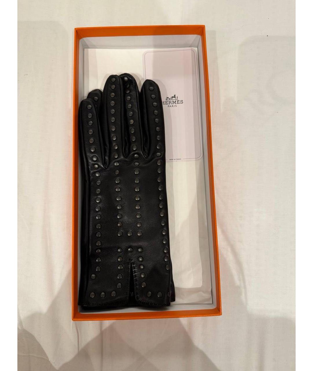 HERMES Черные кожаные перчатки, фото 4