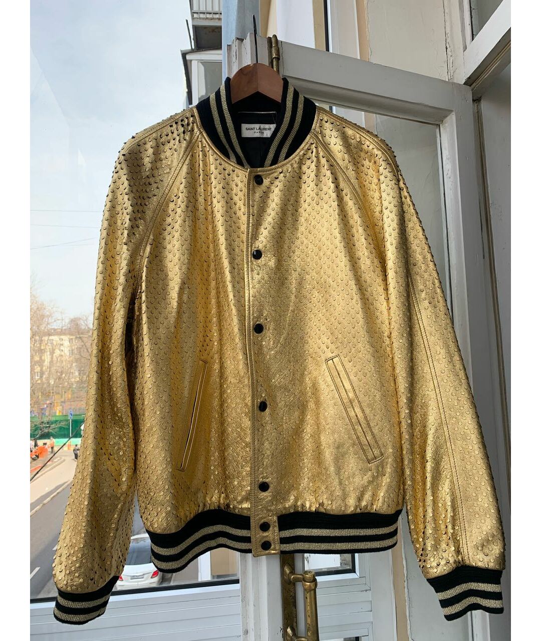 SAINT LAURENT Золотая кожаная куртка, фото 5