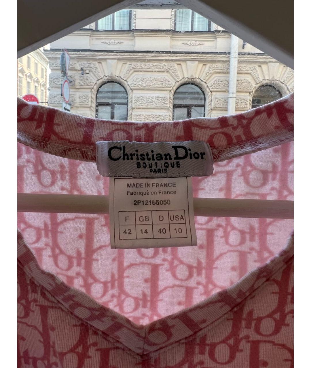 CHRISTIAN DIOR PRE-OWNED Розовая хлопко-эластановая футболка, фото 3