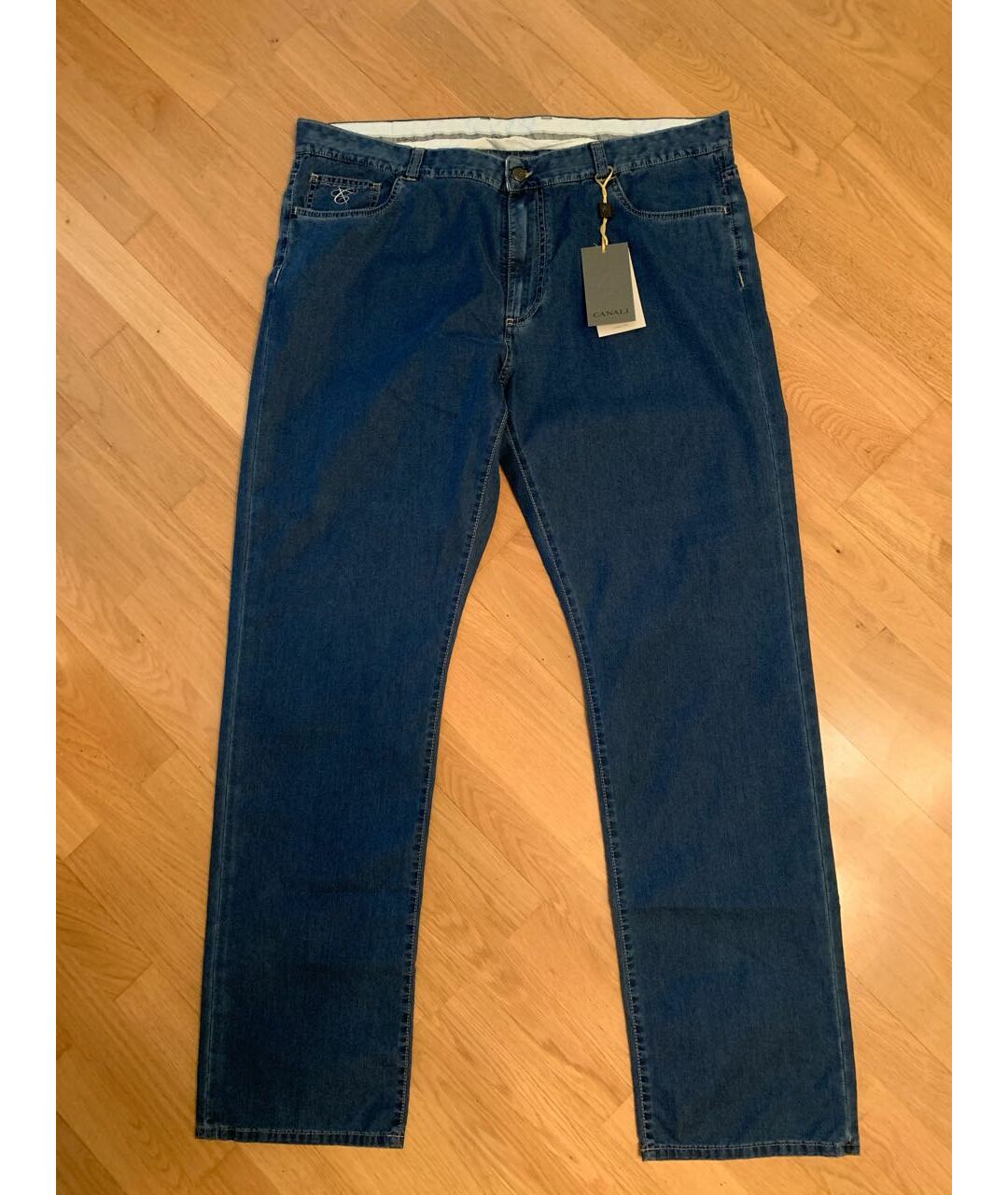 CANALI Синие хлопковые прямые джинсы, фото 8