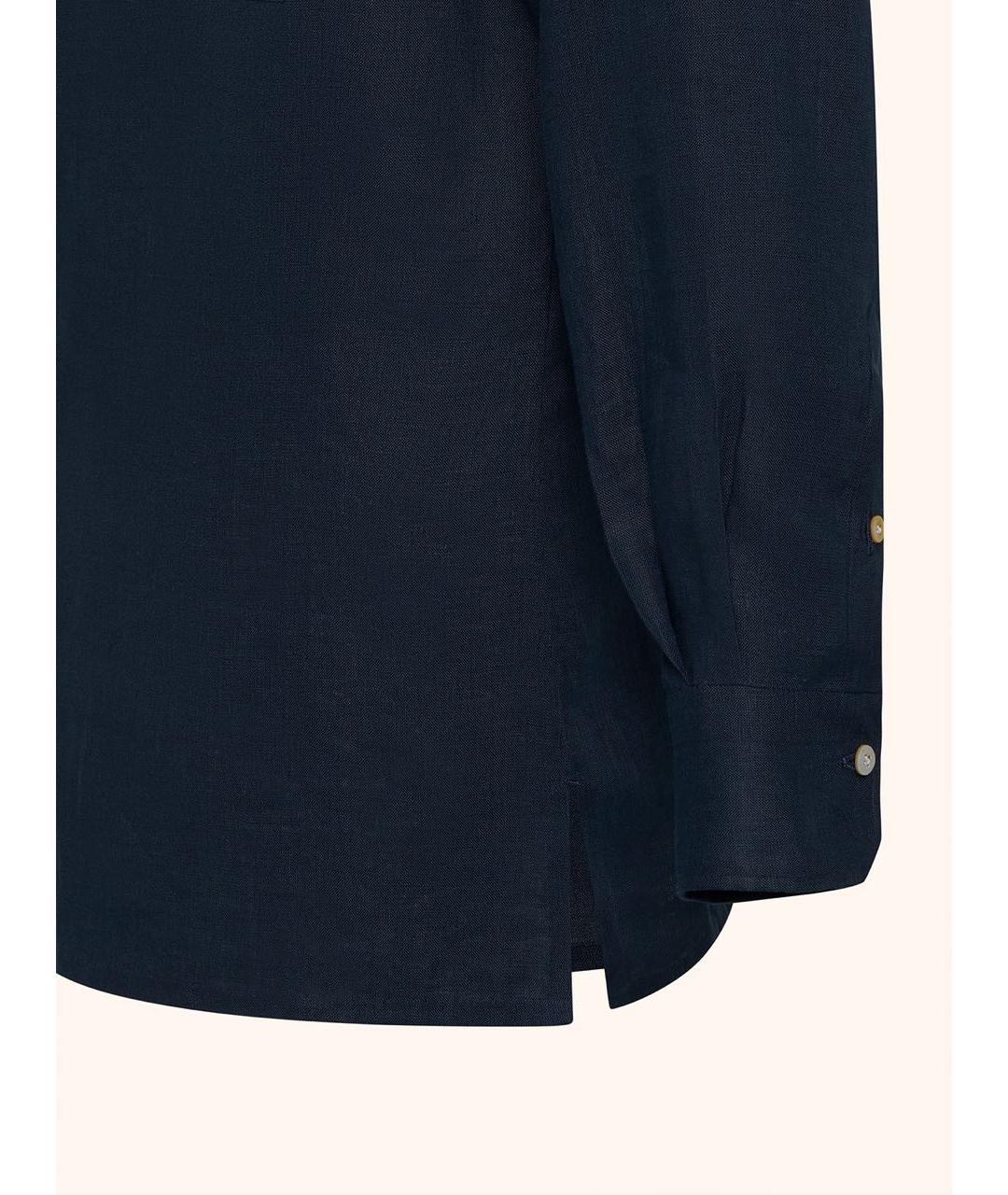 KITON Темно-синяя льняная кэжуал рубашка, фото 3