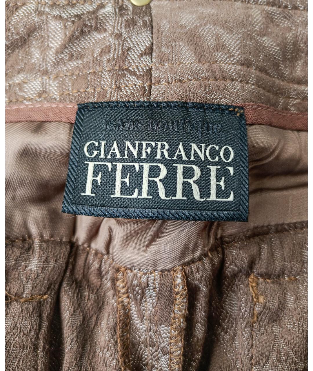 GIANFRANCO FERRE Коричневые хлопковые прямые брюки, фото 8