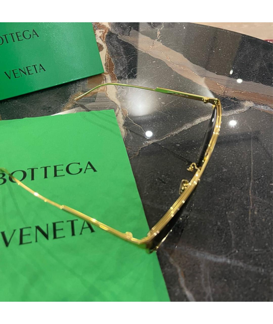 BOTTEGA VENETA Золотые металлические солнцезащитные очки, фото 2