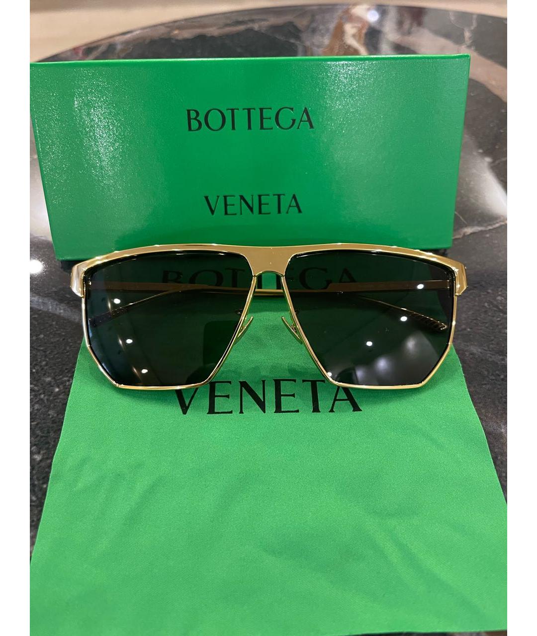 BOTTEGA VENETA Золотые металлические солнцезащитные очки, фото 6