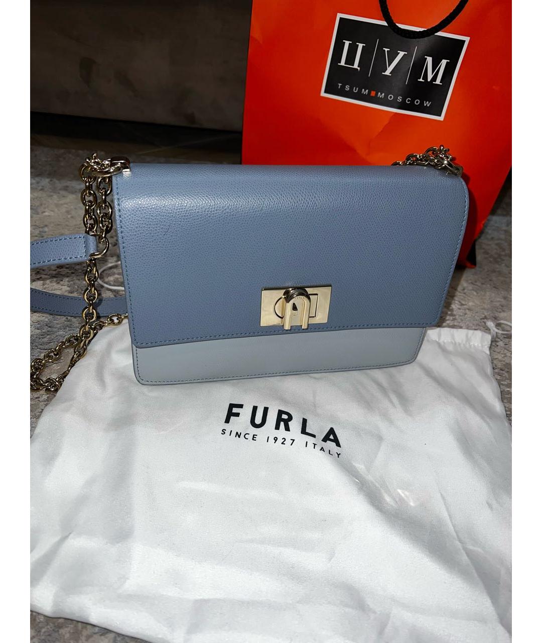 FURLA Голубая кожаная сумка через плечо, фото 5