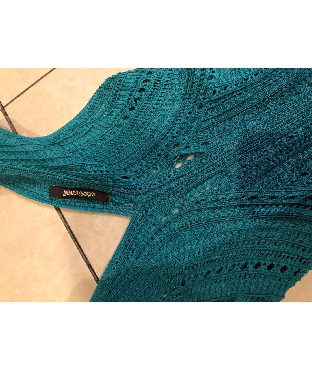 ROBERTO CAVALLI Бирюзовое вискозное вечернее платье, фото 4