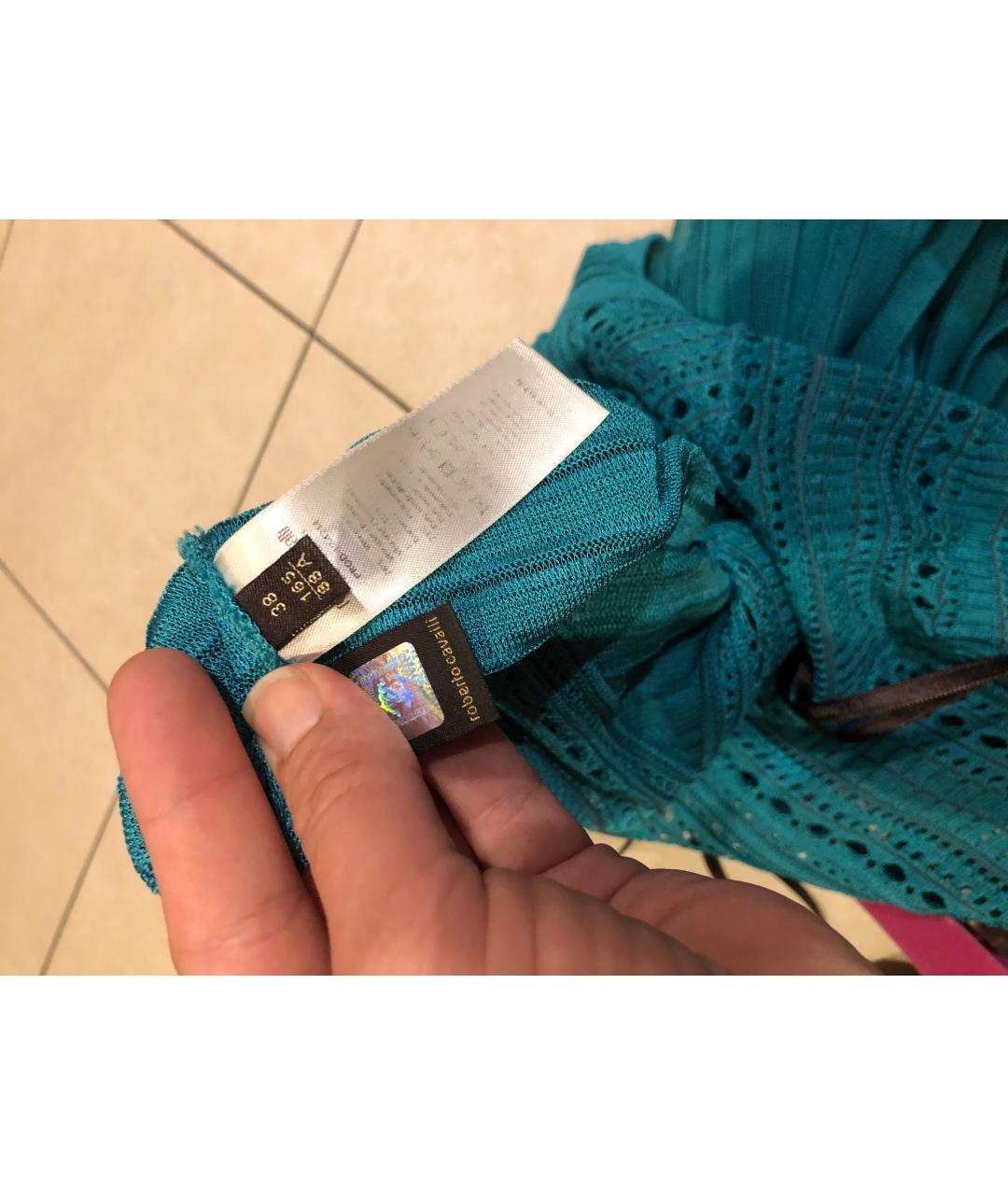 ROBERTO CAVALLI Бирюзовое вискозное вечернее платье, фото 3