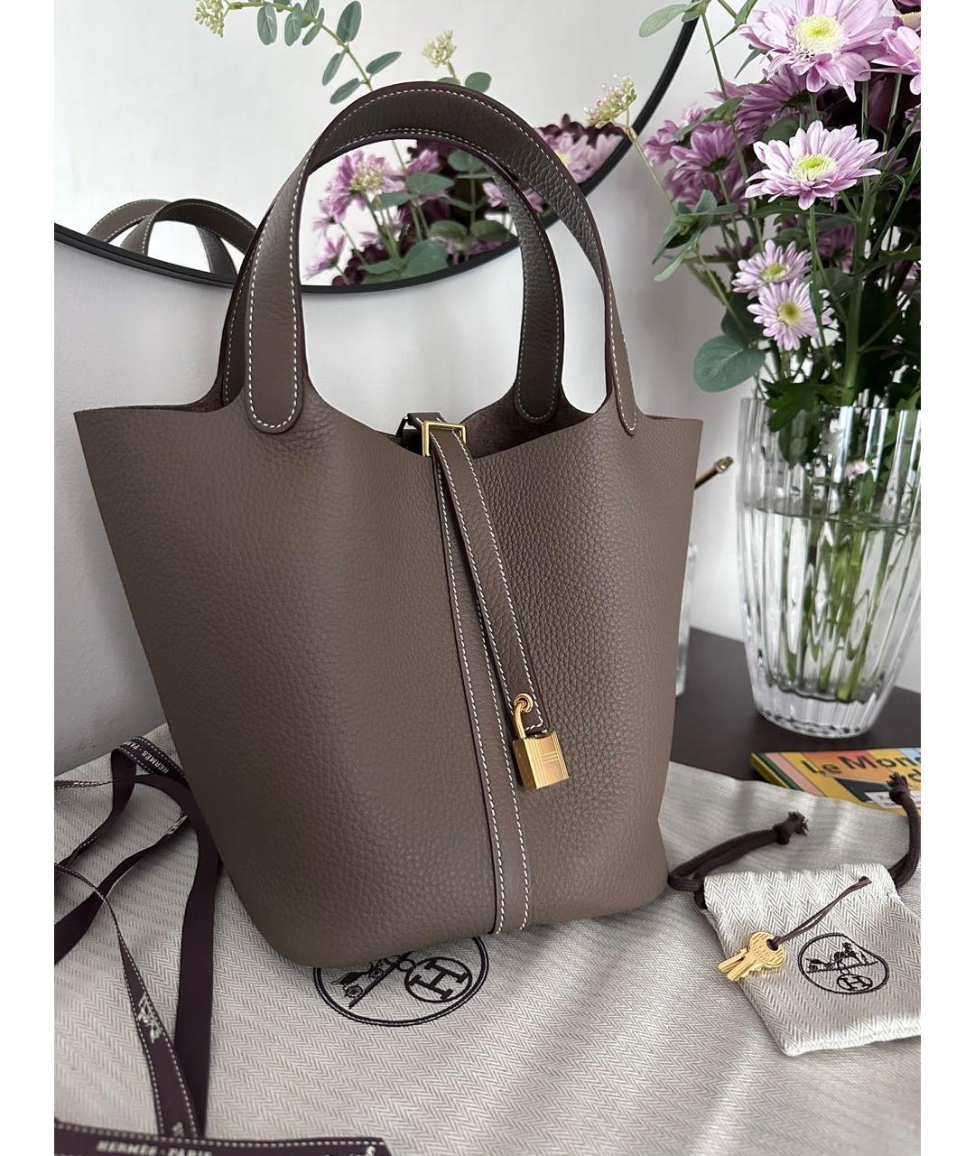 HERMES Антрацитовая кожаная сумка с короткими ручками, фото 3