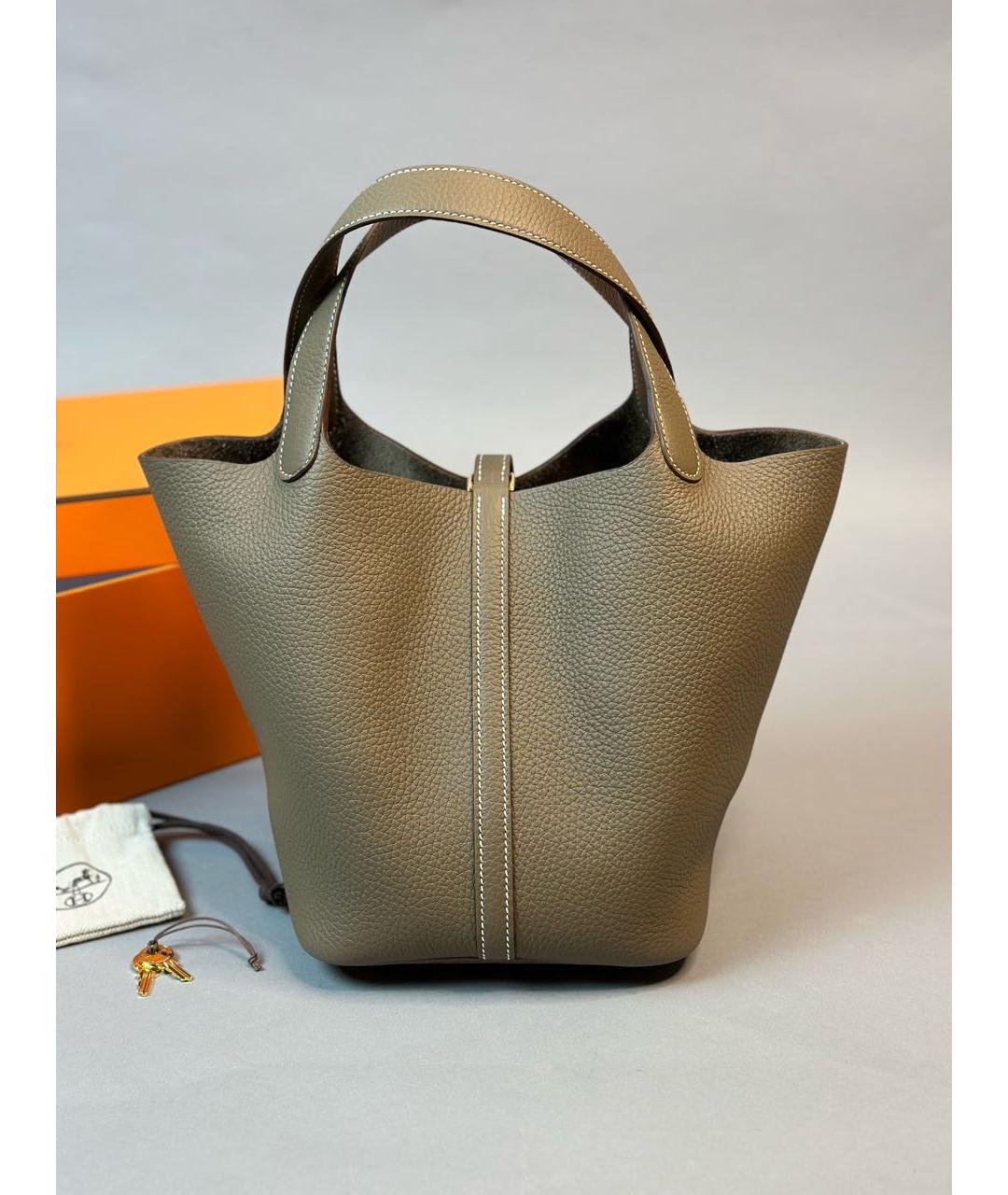 HERMES Антрацитовая кожаная сумка с короткими ручками, фото 8