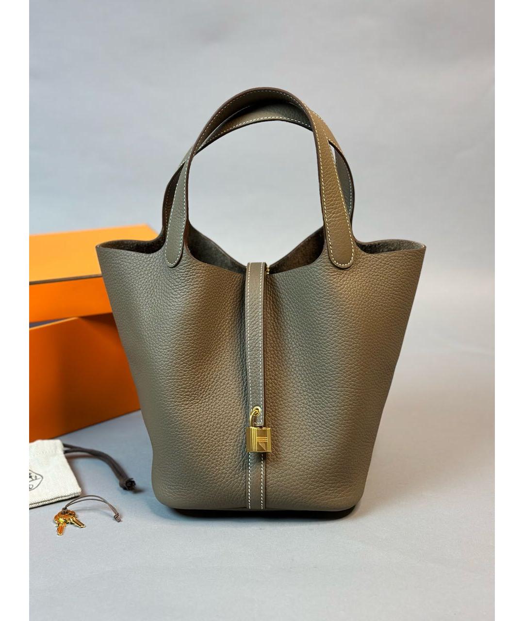HERMES Антрацитовая кожаная сумка с короткими ручками, фото 7