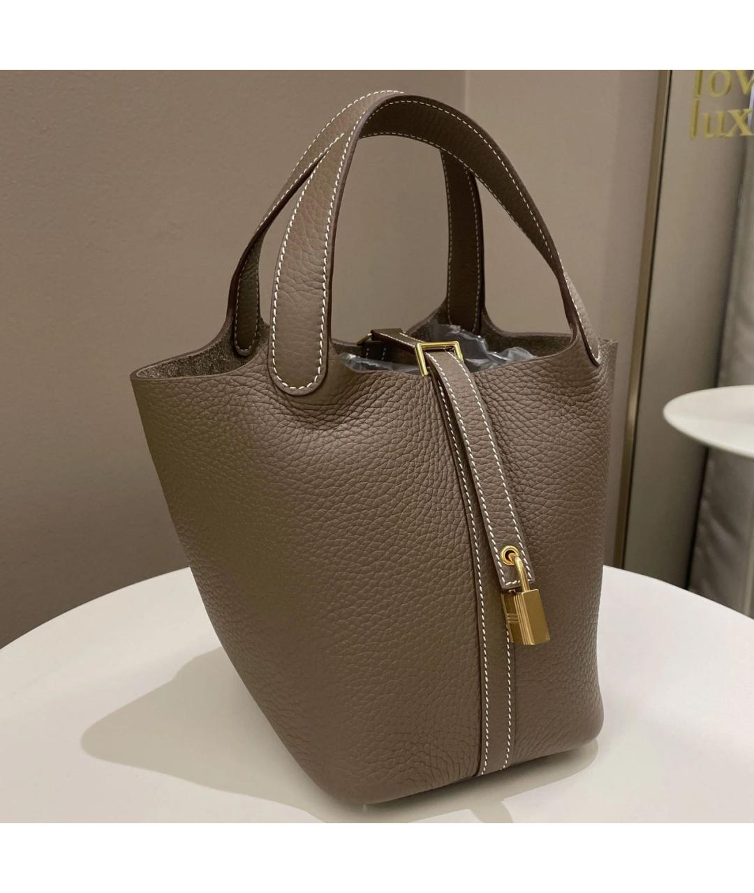 HERMES Антрацитовая кожаная сумка с короткими ручками, фото 2