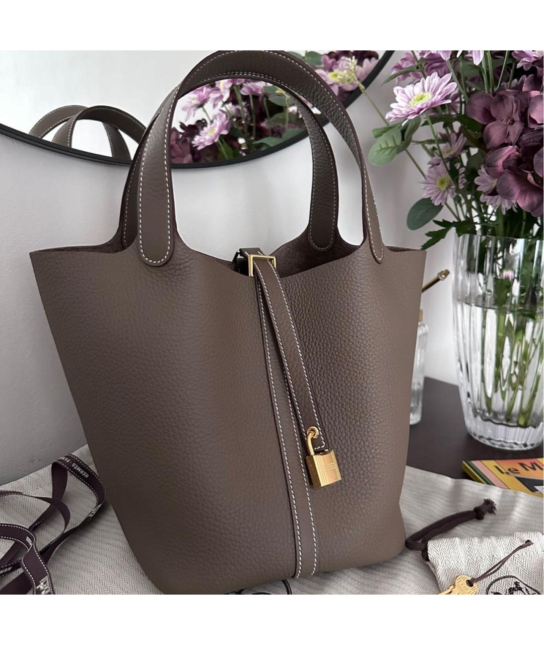 HERMES Антрацитовая кожаная сумка с короткими ручками, фото 6