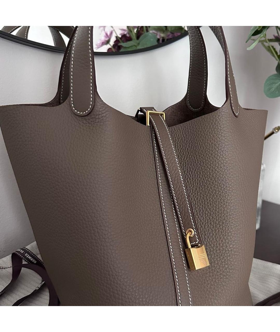 HERMES Антрацитовая кожаная сумка с короткими ручками, фото 4