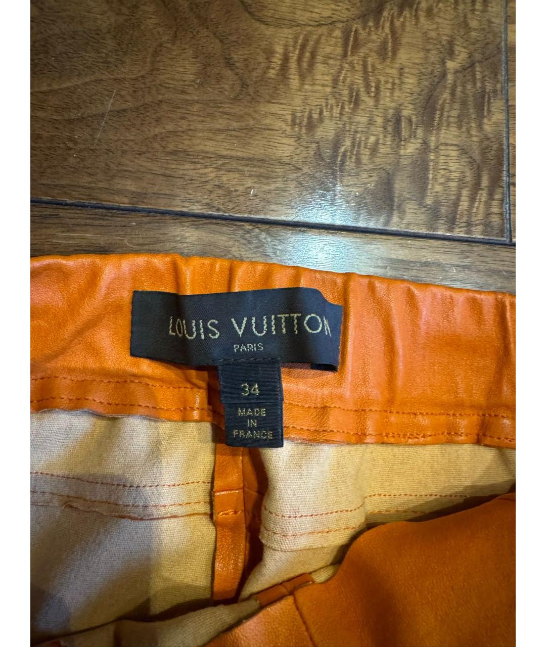 LOUIS VUITTON Оранжевое кожаные брюки узкие, фото 3