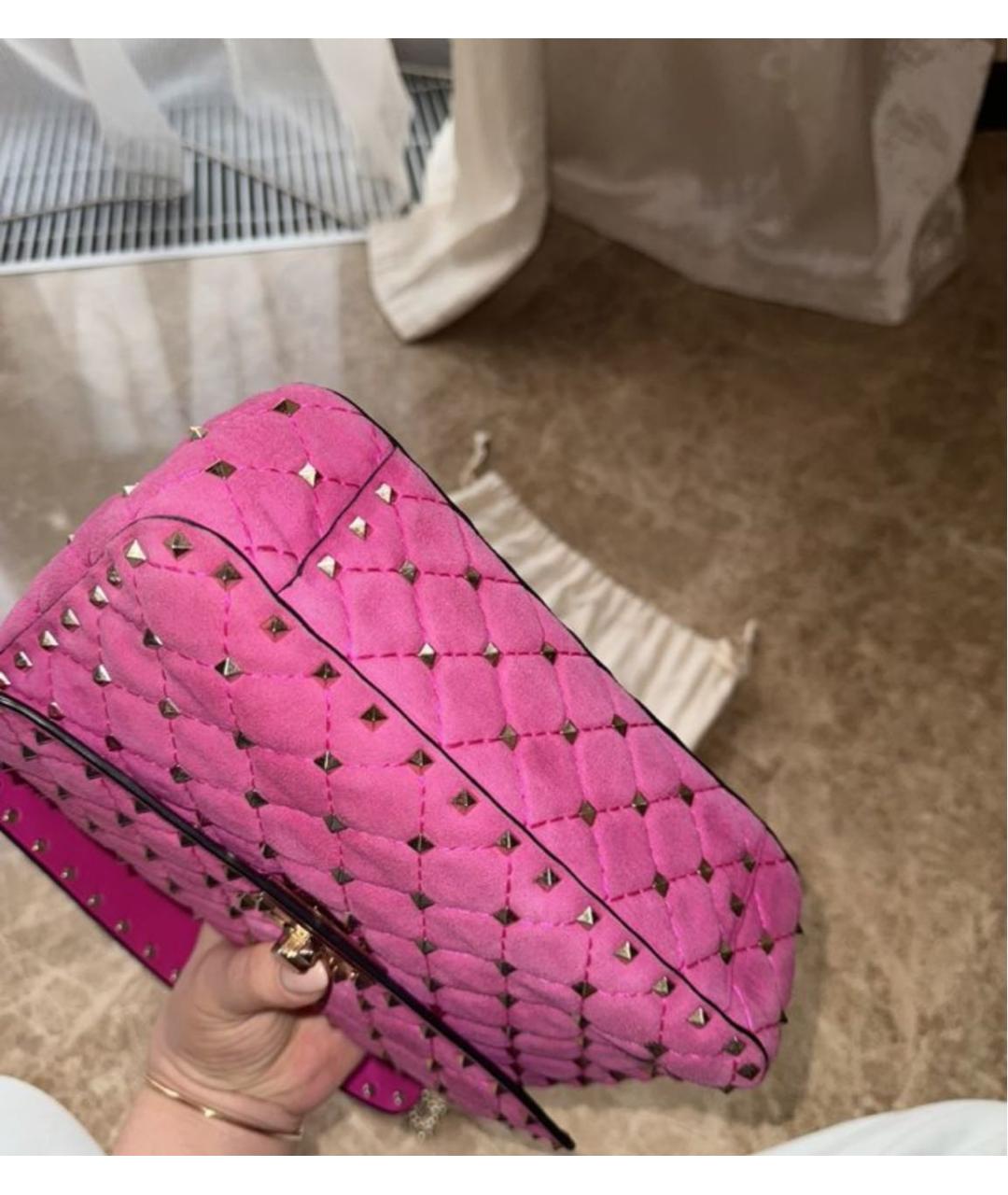 VALENTINO Розовая замшевая сумка с короткими ручками, фото 4